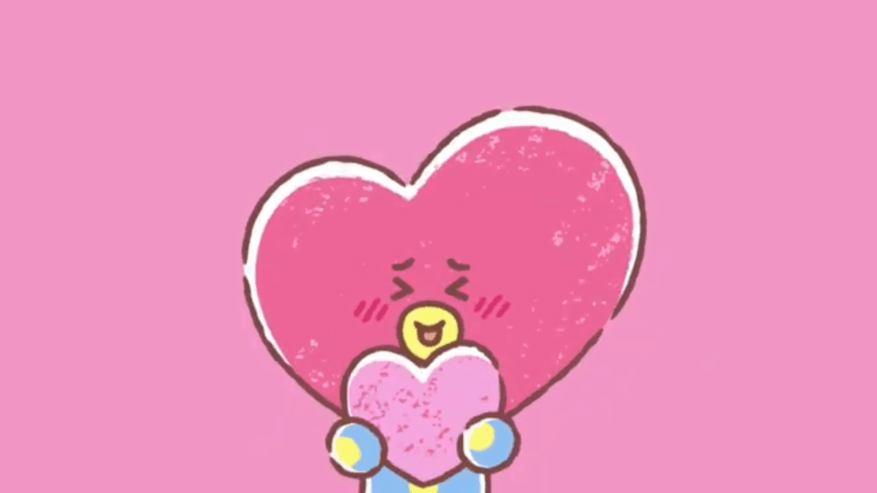Picture of a bt21 character holding a heart and winking